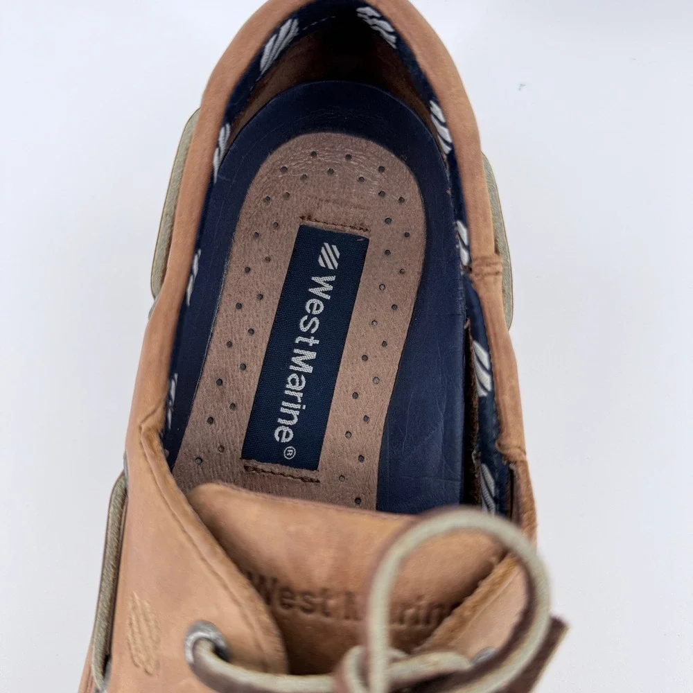 West Marine Mens Classic Comfort Mocs Tan Leather Boat Shoes Size 8.5